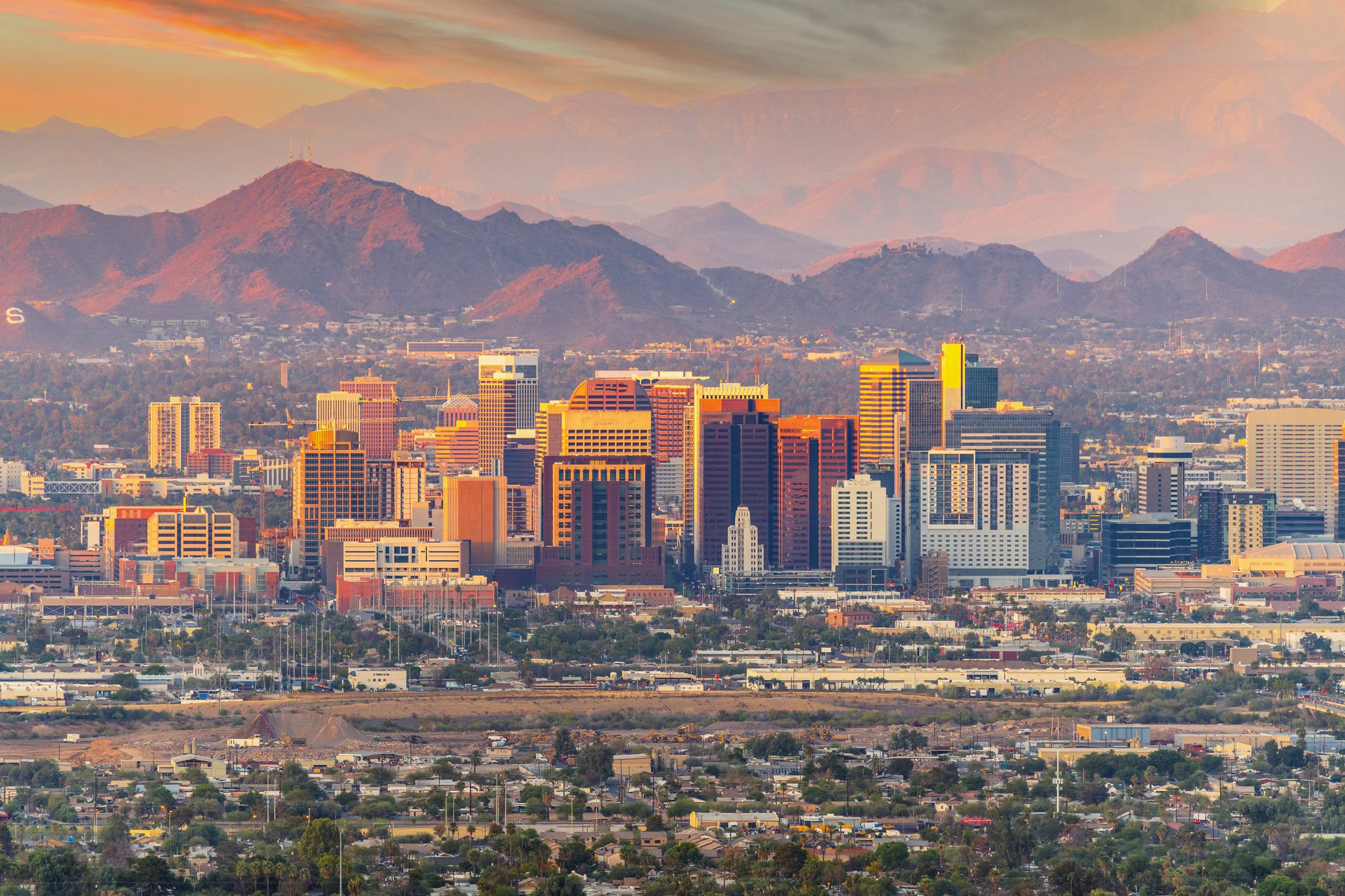 Phoenix Arizona skyline with businesses